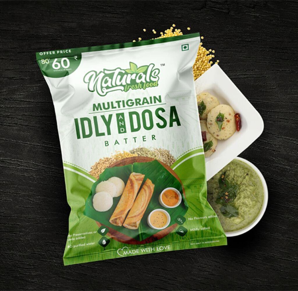 Package design for Naturals Multigrain Idly and Dosa Batter