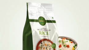 A classic stand up pouch design of rice for the brand Nutrigain Organics