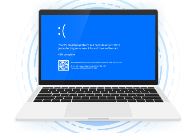 Interrupt request level classic blue screen of death error. Error device, software and hardware problem. Vector illustration.