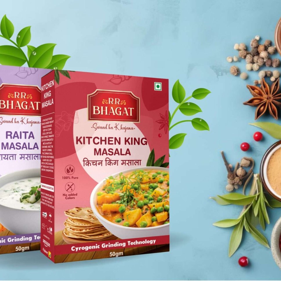 Packaging design for RR Bhagat Spices by Creador Designs, top branding agency in Pune