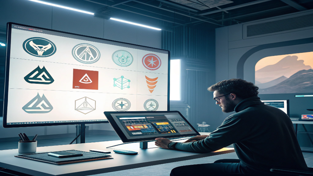 AI In logo design concept showing collaboration between human designer and AI.