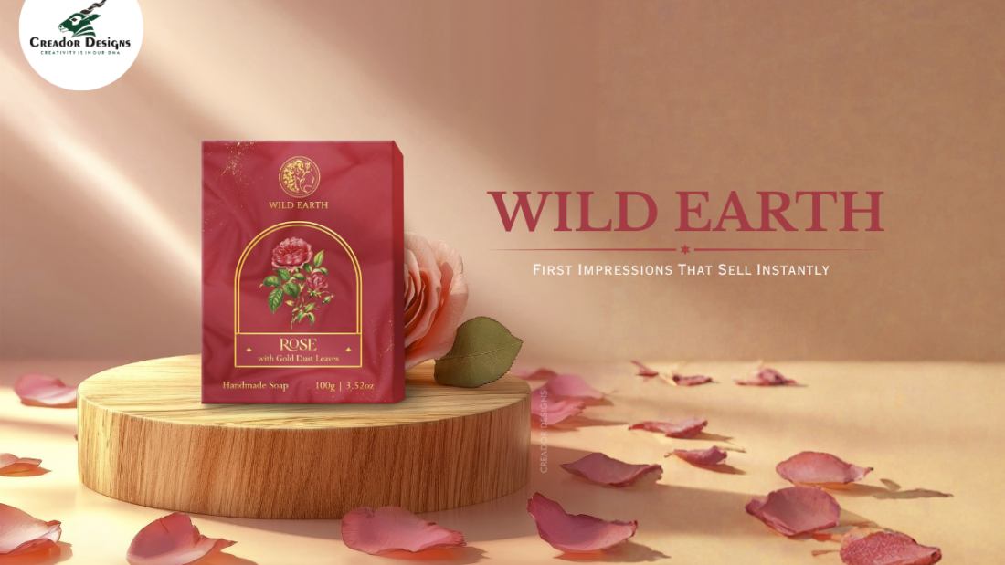 Gemini said A visually elegant and captivating product advertisement for "WILD EARTH" handmade rose soap.
