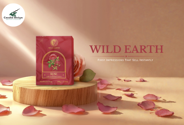 Gemini said A visually elegant and captivating product advertisement for "WILD EARTH" handmade rose soap.
